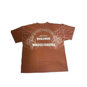 Brown Graphic Print T-Shirt with Sleeve Patch